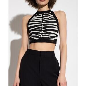 Thinkable Animal Print Black and White Women's Preppy Halter Top Small